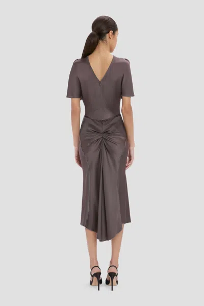 Victoria Beckham Womens Ore Bela Draped Satin Midi Skirt In Gray