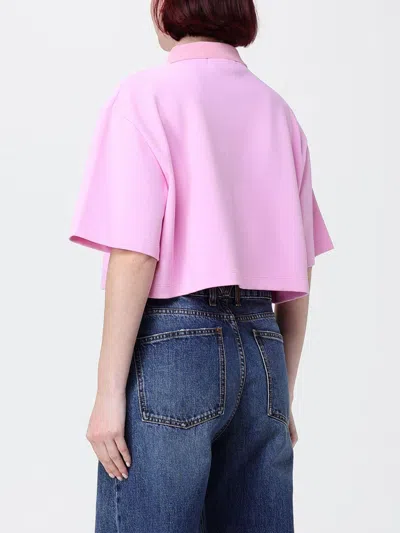 Msgm Polo Crop Con Logo In Pink