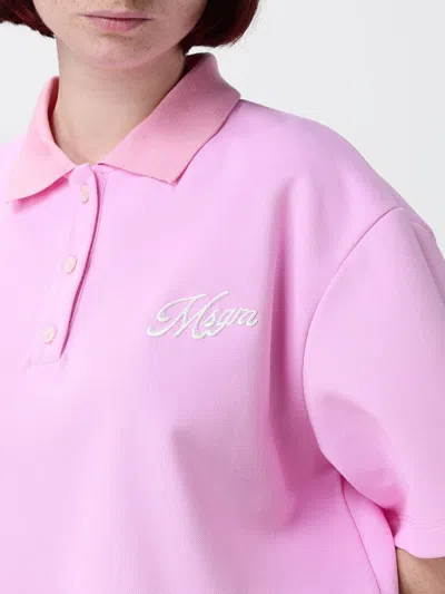 Msgm Polo Crop Con Logo In Pink