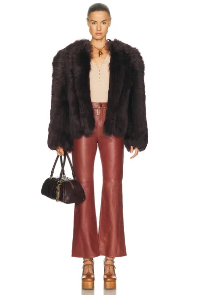 Chloé Oversized Shearling Short Coat In Brown