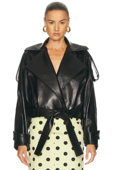 Brandon Maxwell Collins Cropped Leather Jacket In Pattern