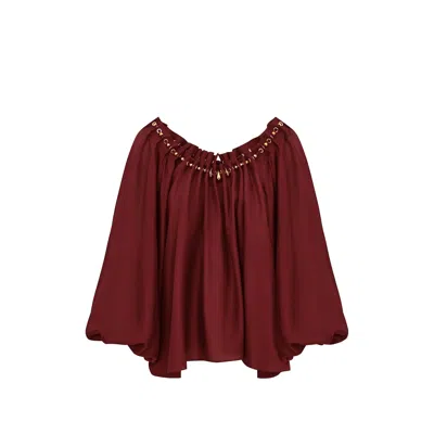 Zimmermann Blouse Aster With Ruffles And Beads In Burgundy