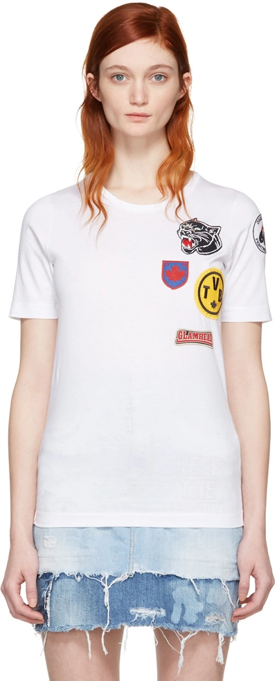 Dsquared2 Embroidered Cotton Jersey T-shirt, White In Bianco