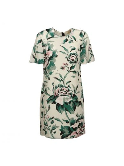 Shop Burberry Floral Print Dress In Emerald Green