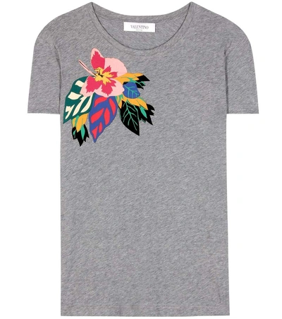 Valentino Tropical Dream Appliqué T-shirt In Melaege Grey