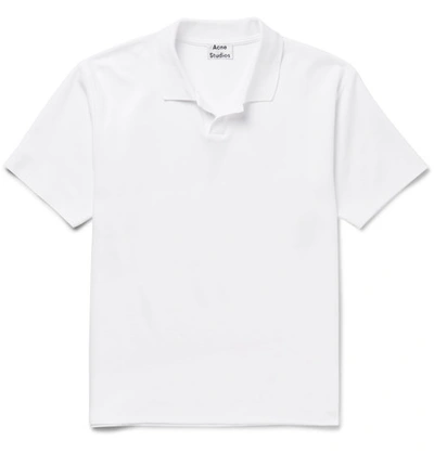 Acne Studios 'falco Face' Emoticon Embroidered Patch Polo Shirt In White