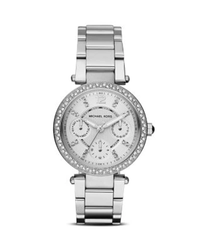 Shop Michael Kors Mini Parker Watch, 33mm In White/silver