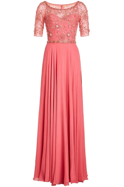 Jenny Packham Embellished Silk Gown In Pink