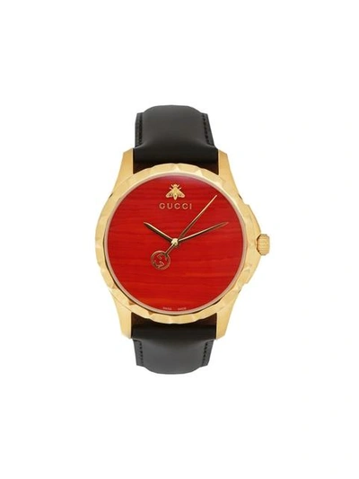 Gucci Le Marché Des Merveilles Synthetic Coral, Goldtone Pvd & Leather Strap Watch In Red