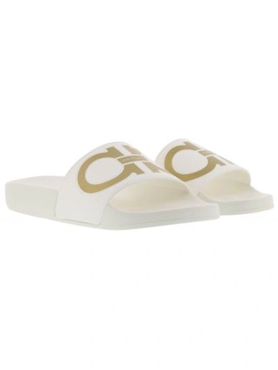 Shop Ferragamo Salvatore  Groove Sandals In White /gold