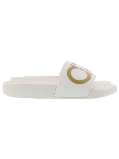 Shop Ferragamo Salvatore  Groove Sandals In White /gold