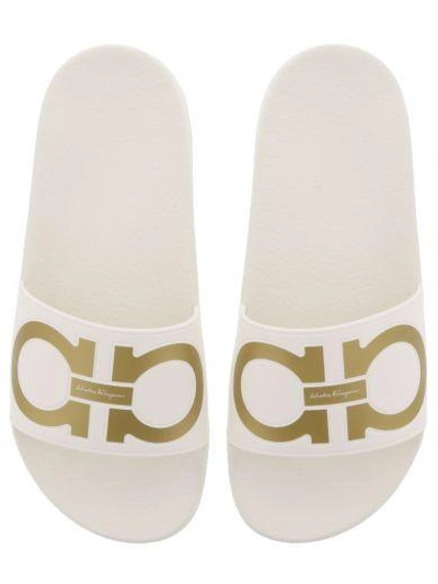 Shop Ferragamo Salvatore  Groove Sandals In White /gold