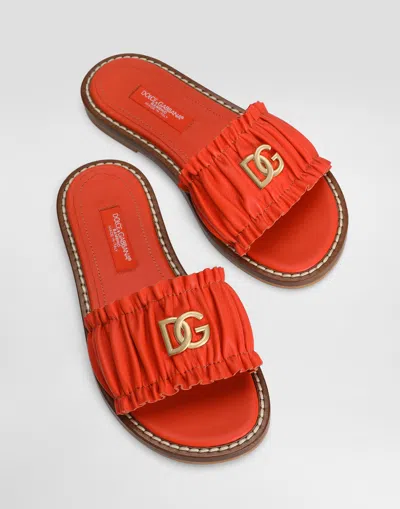Dolce & Gabbana Flat Nappa-leather Slippers In Multi