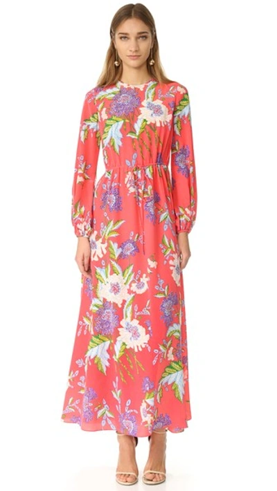 Shop Diane Von Furstenberg Long Sleeve Crew Neck Floor Length Dress In Curzon Pink