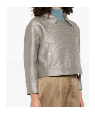 Herno Metallic Boucle Loop Biker Jacket In Brown
