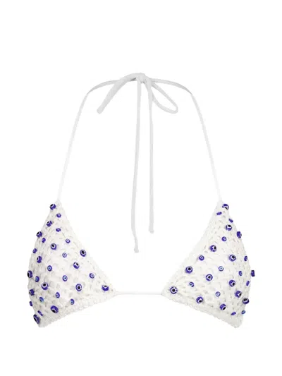Leslie Amon Micro Evil Eye Bikini Top White And Blue In Purple