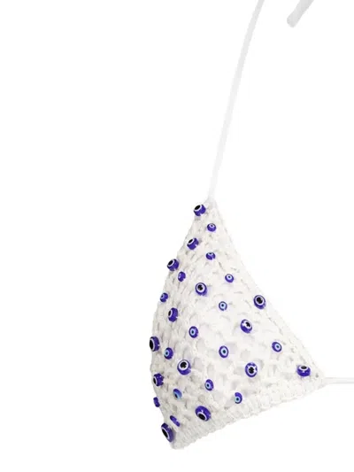 Leslie Amon Micro Evil Eye Bikini Top White And Blue In Purple