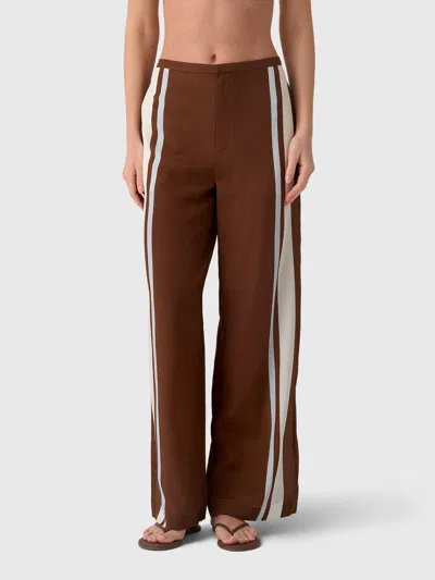Sir Marais Striped Silk Straight-leg Pants In Brown