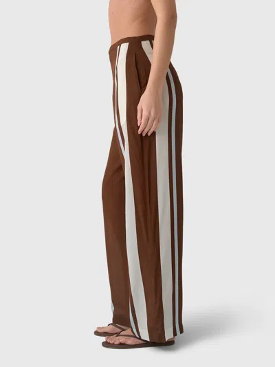 Sir Marais Striped Silk Straight-leg Pants In Brown