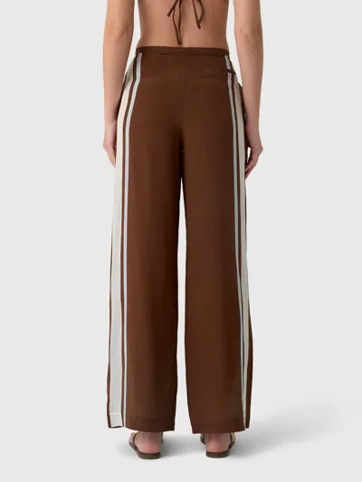 Sir Marais Striped Silk Straight-leg Pants In Brown