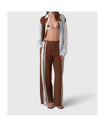 Sir Marais Striped Silk Straight-leg Pants In Brown