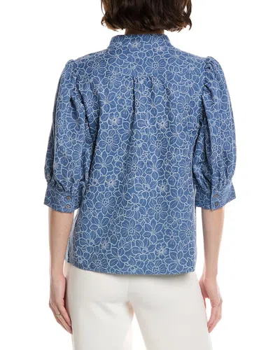 Cece Daisy Chambray Top In Blue