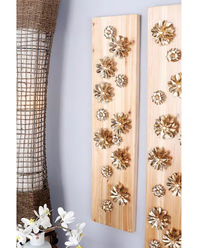 Peyton Lane Petaled Flowers Rectangular Wall Decor In Gold
