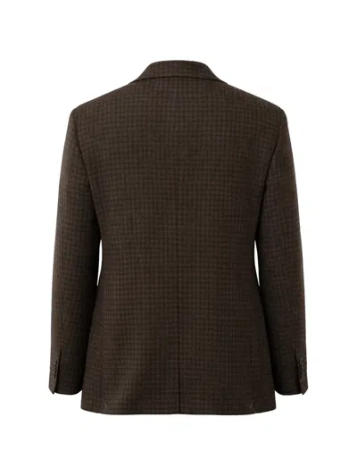 Corneliani Houndstooth-pattern Single-breasted Wool Blazer In Brown