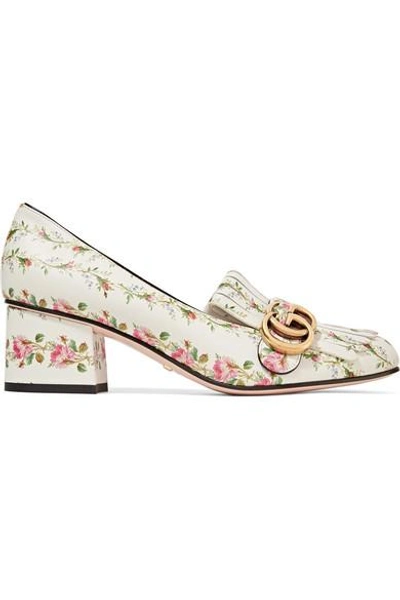 Shop Gucci Marmont Fringed Floral-print Loafers