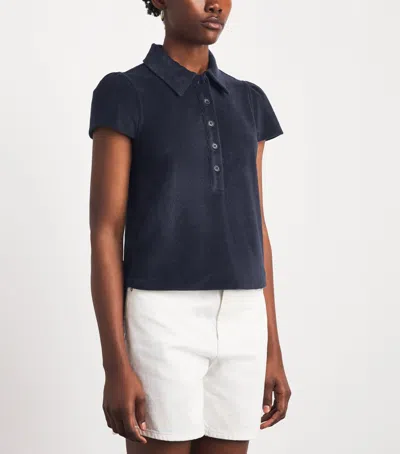 Me+em Towelling Polo Shirt Navy In Blue
