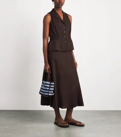 Me+em Crease-less Linen Panelled Maxi Skirt Cocoa Brown