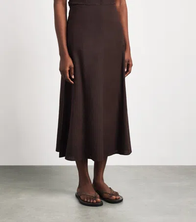 Me+em Crease-less Linen Panelled Maxi Skirt Cocoa Brown