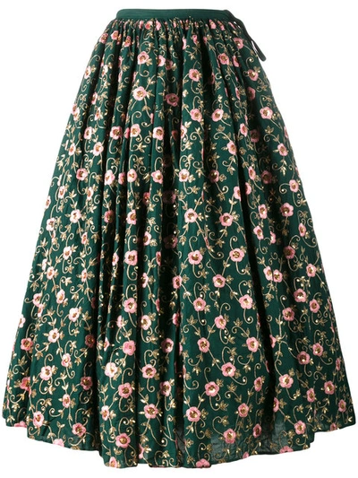 Ashish Floral-embellished Cotton Skirt In Forest-green