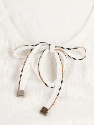 Burberry Ribbed-knit Tie-fastening Top In Neutral