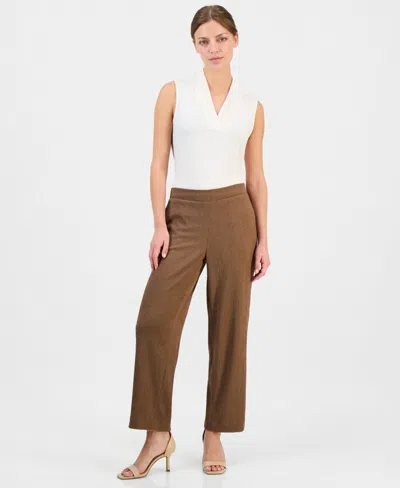 Anne Klein Essentials Petite Pebble-texture Knit Pull-on Pants In Brown