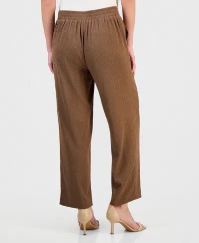 Anne Klein Essentials Petite Pebble-texture Knit Pull-on Pants In Brown