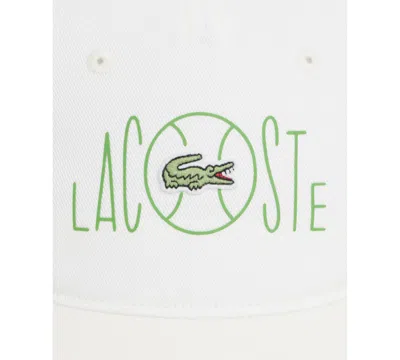 Lacoste Printed Twill 5-panel Adjustable Hat In White