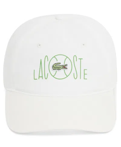 Lacoste Printed Twill 5-panel Adjustable Hat In White