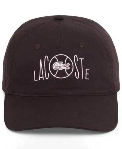 Lacoste Printed Twill 5-panel Adjustable Hat In Brown