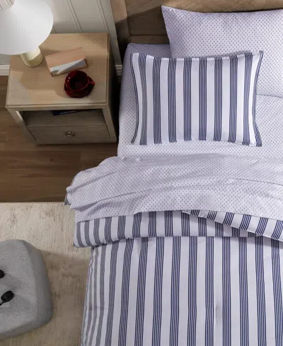 Tommy Hilfiger Campus Stripe Washed Microfiber 5-pc. Comforter Set, Twin/twin Xl In Blue