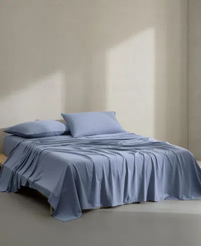 Calvin Klein Soho Solid Washed Cotton 4-pc. Sheet Set, Queen In Blue