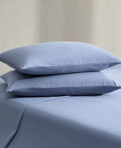 Calvin Klein Soho Solid Washed Cotton 4-pc. Sheet Set, Queen In Blue