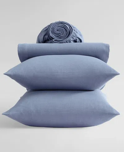 Calvin Klein Soho Solid Washed Cotton 4-pc. Sheet Set, Queen In Blue
