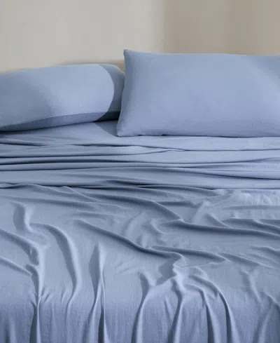Calvin Klein Soho Solid Washed Cotton 4-pc. Sheet Set, Queen In Blue