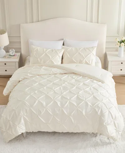 Laura Ashley Pintuck Solid Satin 3-pc. Comforter Set, King In White