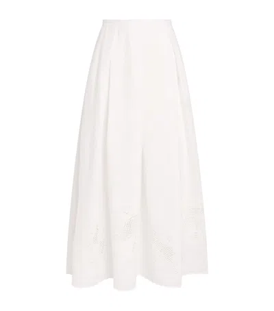 Lafayette 148 Organic Linen Embroidered Cutout Maxi Skirt In White