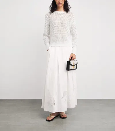 Lafayette 148 Organic Linen Embroidered Cutout Maxi Skirt In White
