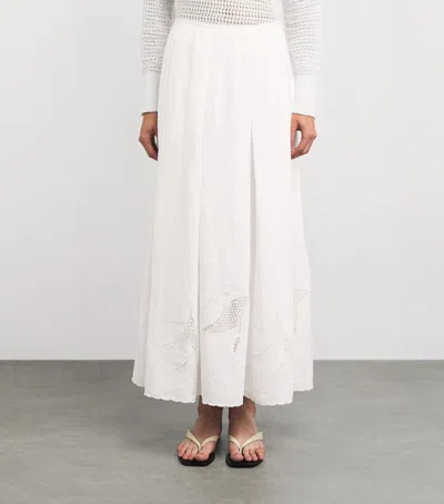 Lafayette 148 Organic Linen Embroidered Cutout Maxi Skirt In White