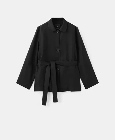 Mango Belted Linen Jacket In Black