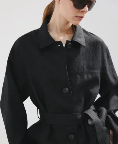 Mango Belted Linen Jacket In Black